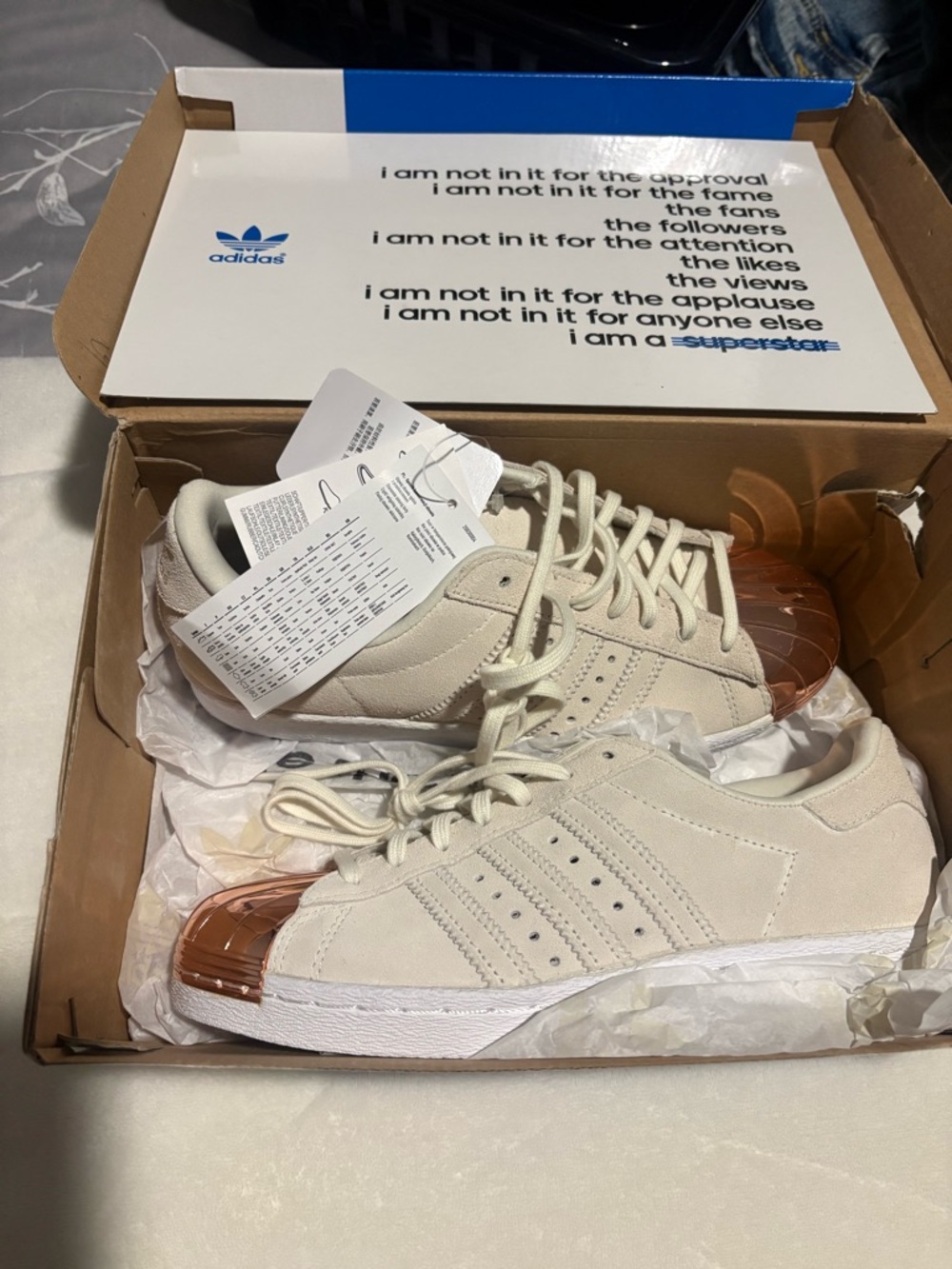 adidas Women’s Suede Sneakers in Off-White with Copper Shell Toe